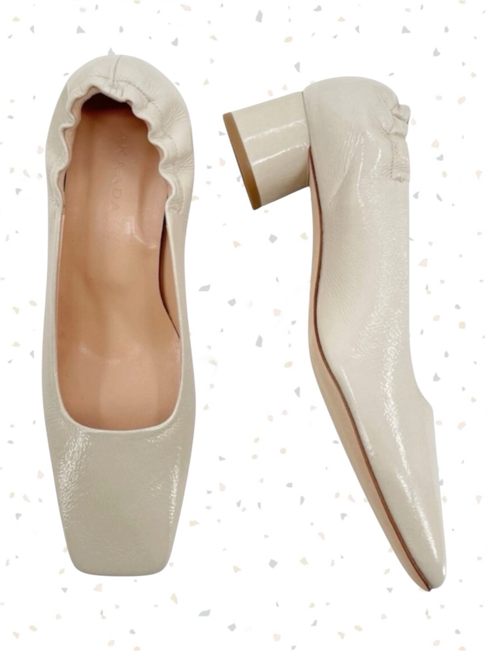 Akaada Nyoko Light Beige Soft Naplak Pumps Neutral Cream Square Toe Heel Size 36